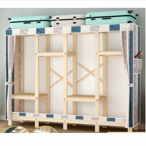 新款家用組裝收納布衣櫃（DM200款歐式條紋（長200*深45*高168cm）無門）