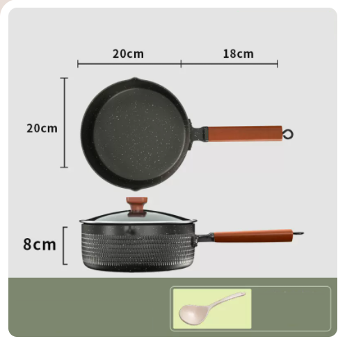 熱賣平鍋不粘鍋家用麥飯石煮湯鍋小奶鍋帶鍋蓋電磁爐通用適應2-3人（星耀黑）口逕20cm2.4L