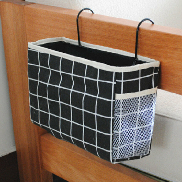 Hot selling wrought iron storage hanging bag with hook [black plaid] [specification: 30*12*20cm]