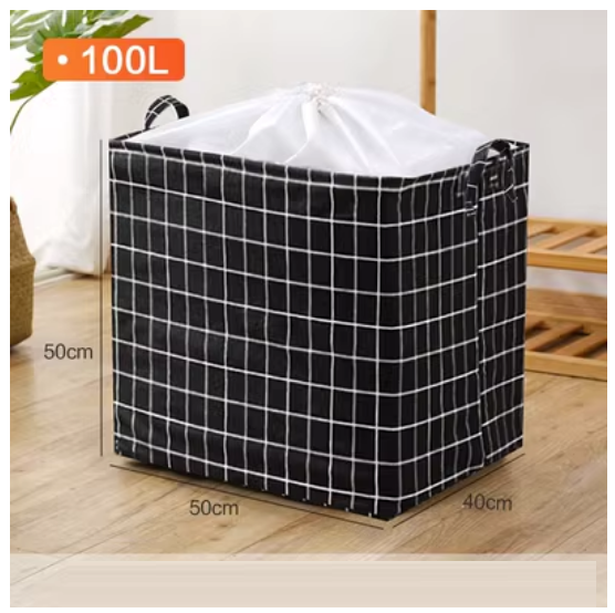 Hot selling quilt clothing organization bag (Big Mike [100L] black plaid cotton and linen material)