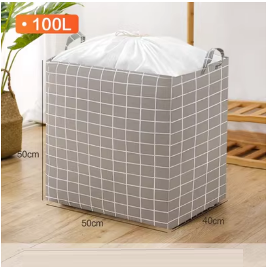 Hot selling quilt clothing organization bag (Big Mike [100L] gray plaid cotton and linen material)