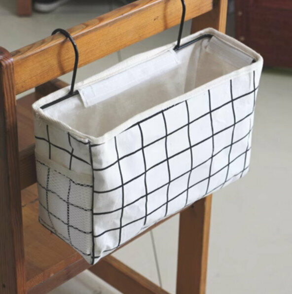 Hot selling wrought iron storage hanging bag with hook [white plaid] [specification: 30*12*20cm]