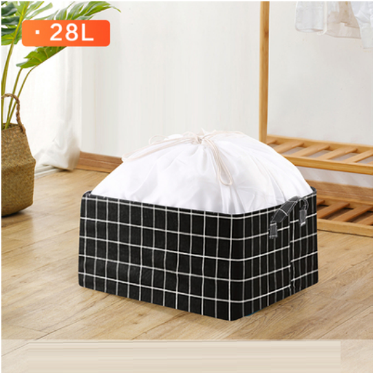 Hot selling quilt clothing organizer bag ([28L] black plaid cotton and linen material)