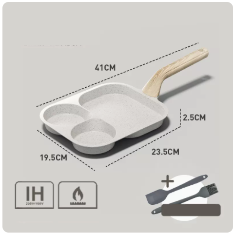 Hot selling three-in-one breakfast pan, non-stick poached egg, steak and egg burger, special flat-bottomed small frying pan with silicone oil brush and scraper (universal for induction cookers)