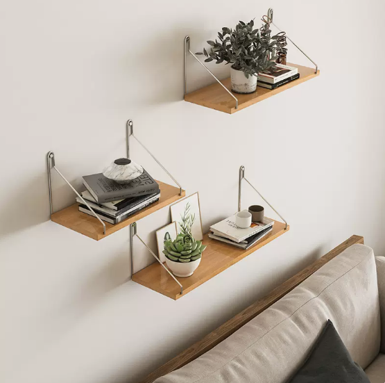 Hot selling wall partition storage rack (30cm+40cm+50cm package wood color)