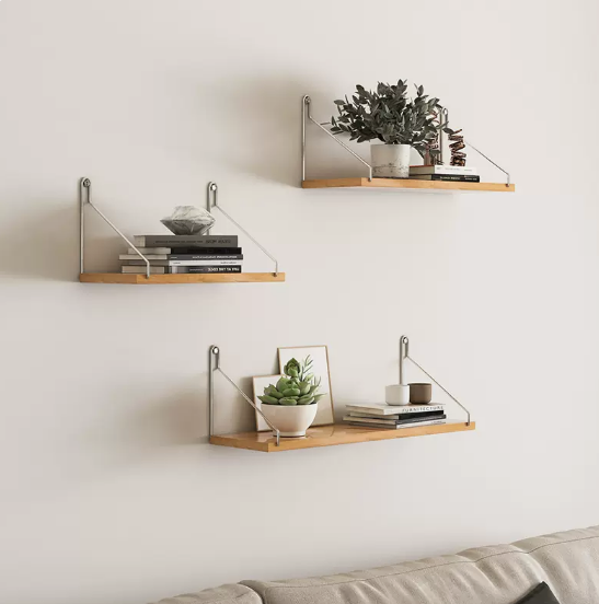 Hot selling wall partition storage rack (40cm+50cm+60cm package wood color)