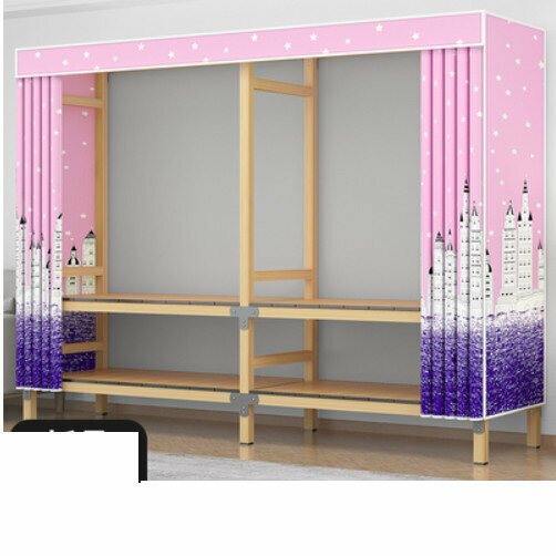 Hot selling simple assembly storage cloth wardrobe (ZD210 pink castle (length 210*width 55*height 170cm) without door)