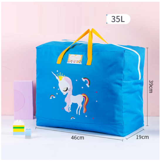 Hot Selling Cotton Bedding Clothing Organizing Bag (Blue Unicorn-Upgraded Thickened Oxford Cloth-35L)