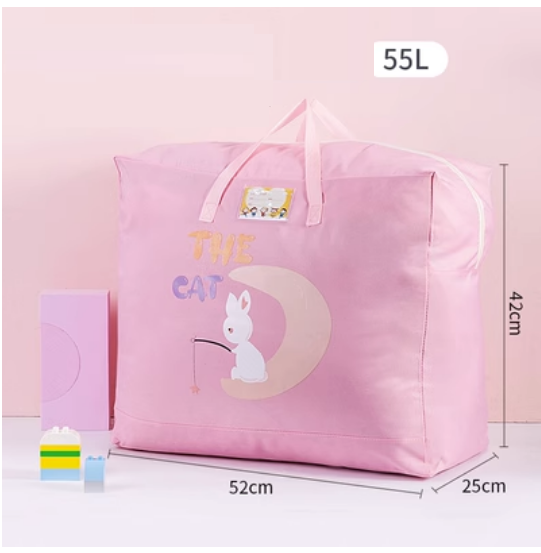 Hot Selling Cotton Bedding Clothing Organizing Bag (Peach Pink Poppy Rabbit-Upgraded Thickened Oxford Cloth-55L)