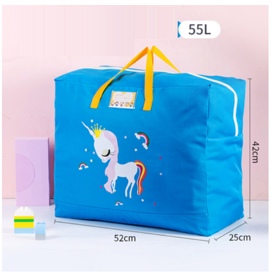 Hot Selling Cotton Bedding Clothing Organizing Bag (Blue Unicorn-Upgraded Thickened Oxford Cloth-55L)