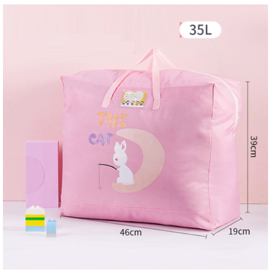 Hot Selling Cotton Bedding Clothing Organizing Bag (Peach Pink Poppy Rabbit-Upgraded Thickened Oxford Cloth-35L)