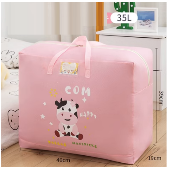 Hot Selling Cotton Bedding Clothing Organizing Bag (Pink Milk Cute Cow-Upgraded Thickened Oxford Cloth-35L)