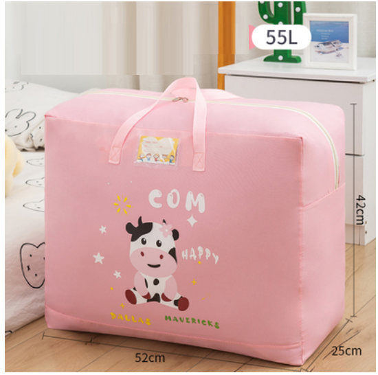 Hot Selling Cotton Bedding Clothing Organizing Bag (Pink Milk Cute Cow-Upgraded Thickened Oxford Cloth-55L)