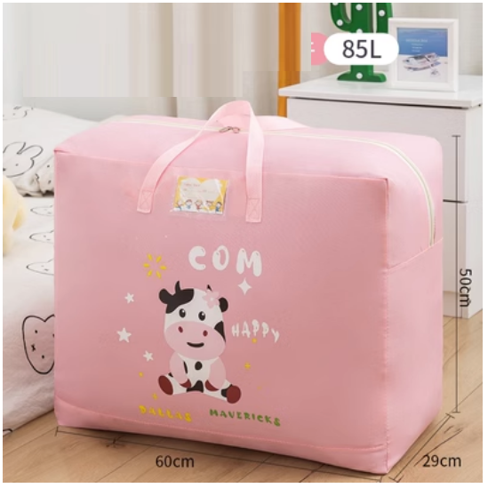 Hot Selling Cotton Bedding Clothing Organizing Bag (Pink Milk Cute Cow-Upgraded Thickened Oxford Cloth-85L)