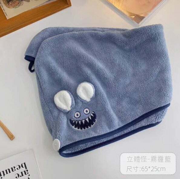 Hot selling water-absorbent, quick-drying and thickened hair drying cap (three-dimensional monster-haze blue)