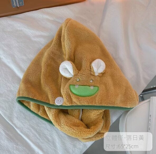 Hot-selling water-absorbent, quick-drying and thickened dry hair cap (three-dimensional monster-sunset yellow)