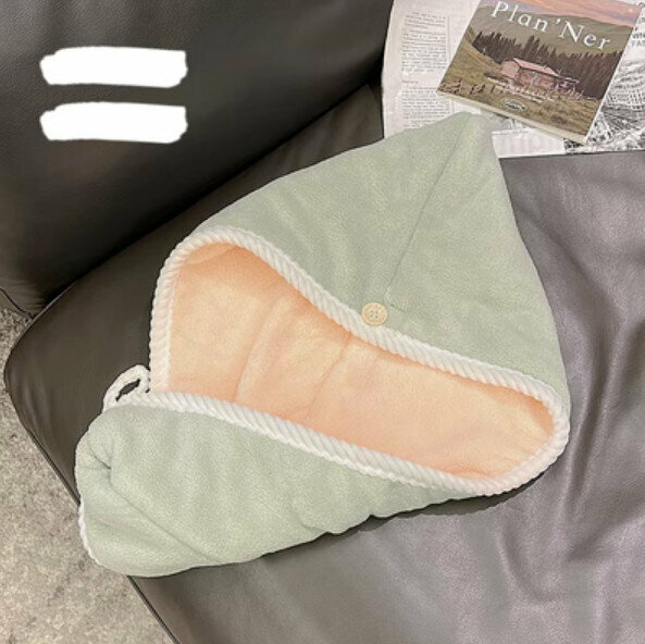 Hot selling water-absorbent, quick-drying and thickened dry hair cap (light green and light pink [double-layer thickened])