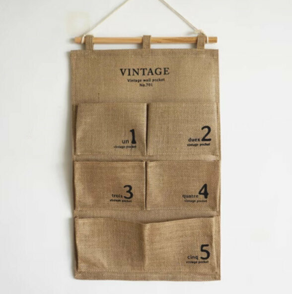 Popular wall-mounted storage bag letter hanging bag [Jute number 5 pockets] [Specification: 36*60cm]