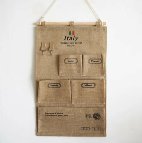 Popular wall-mounted storage bag letter hanging bag [5 pockets of jute letters (with hook)] [Specification: 36*60cm]