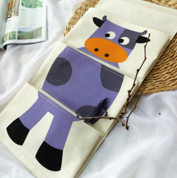 Popular cartoon animal wall-mounted storage bag letter hanging bag [Little Purple Cow] [Specification: 64*30cm]