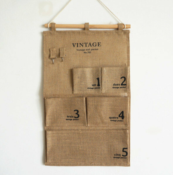 Popular wall-mounted storage bag letter hanging bag [Jute number 5 pockets (with hook)] [Specification: 36*60cm]