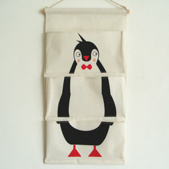 Popular cartoon animal wall-mounted storage bag letter hanging bag [little black penguin] [specification: 64*30cm]