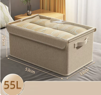 爆款帶蓋防塵布藝棉麻衣物收納箱(米色)(尺寸:55L-25*53*33CM)