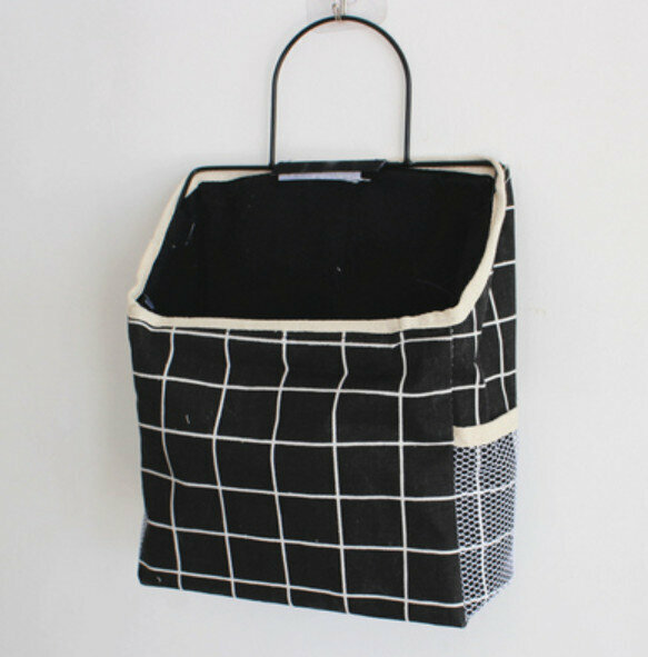 Popular simple wall-mounted storage bag hanging basket [black plaid] [Specification: 23*10*40cm]
