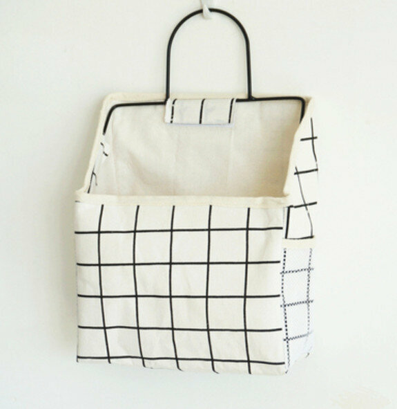 Popular simple wall-mounted storage bag hanging basket [white plaid] [Specification: 23*10*40cm]
