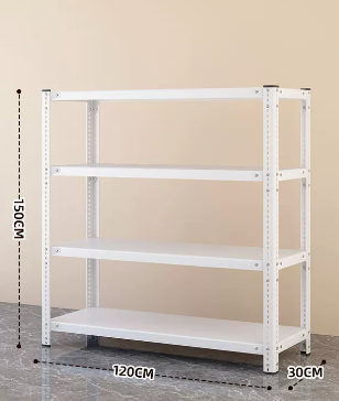 Popular household angle steel multi-layer storage rack (white - four layers) (size: length 120*width 30*height 150CM)