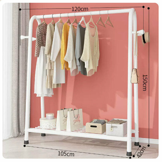 Popular clothes drying rack clothes drying rod [120cm-white [single net + coat hook] (size: 120*42*150CM)