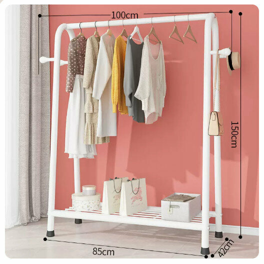 Popular clothes drying rack clothes drying rod [100cm-white [single net + coat hook] (size: 100*42*150CM)