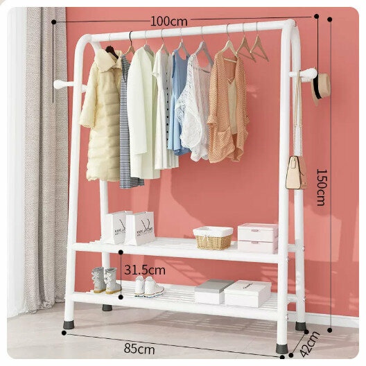 Popular clothes drying rack clothes drying rod [100cm-white [double net + coat hook] (size: 100*42*150CM)
