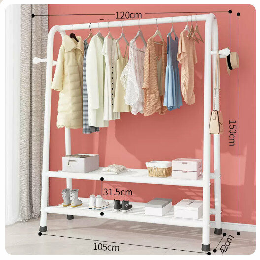 Popular clothes drying rack clothes drying rod [120cm-white [double net + coat hook] (size: 120*42*150CM)
