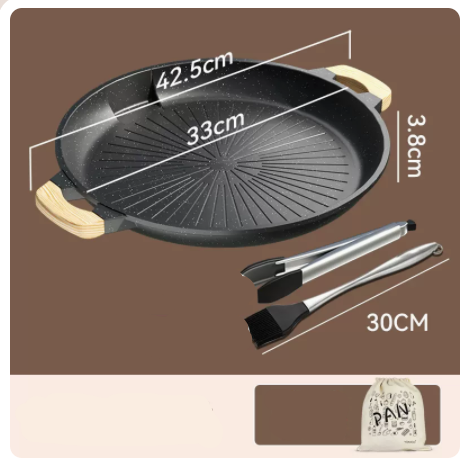 Popular grilled cassette stove barbecued wheat rice stone non-stick anti-scalding portable grilled pan plus steak clip stainless steel oil brush (white) induction cooker/open flame universal 33cm