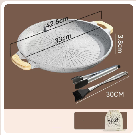 Popular grilled cassette stove barbecued wheat rice stone non-stick anti-scalding portable grilled pan plus steak clip stainless steel oil brush (white) induction cooker/open flame universal 33cm