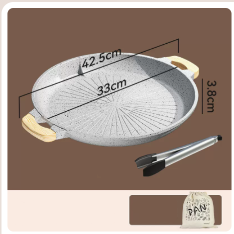 Popular grilled pan cassette oven barbecue pan wheat rice stone non-stick anti-scalding portable pan fried pan plus steak clip (white) induction cooker/open flame universal 33cm