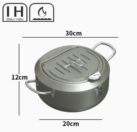 爆款家用深溫控燃氣煤氣省油小型炸油鍋(月光銀)內逕20cm