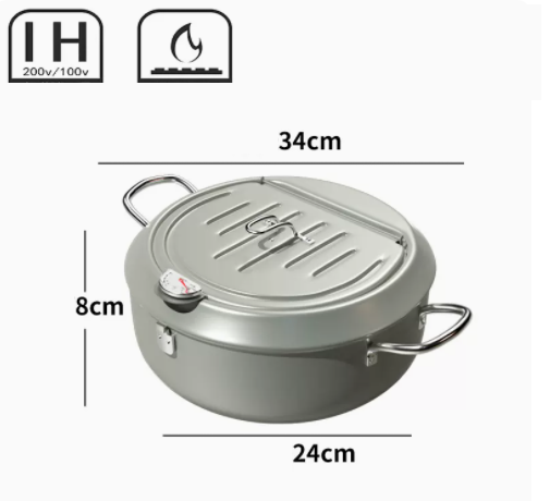 爆款家用深溫控燃氣煤氣省油小型炸油鍋(月光銀)內逕24cm