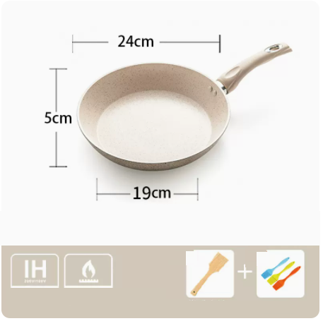 爆款麥飯石平底鍋不粘鍋小煎鍋煎蛋鍋電磁爐專用(米白色)24cm