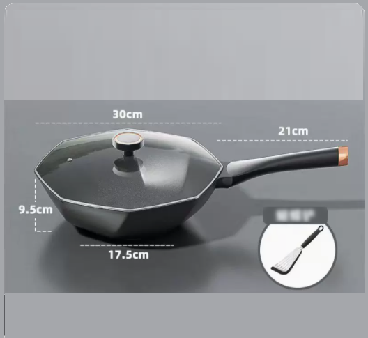 Popular three-layer thickened wear-resistant and scratch-resistant octagonal pot non-stick medical stone flat bottom wok with butterfly spatula special for induction cooker gas stove 28cm