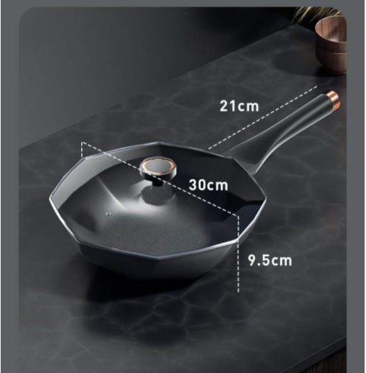 Popular three-layer thickened wear-resistant and scratch-resistant octagonal pot non-stick medical stone flat bottom wok special for induction cooker gas stove (off-white) 28cm