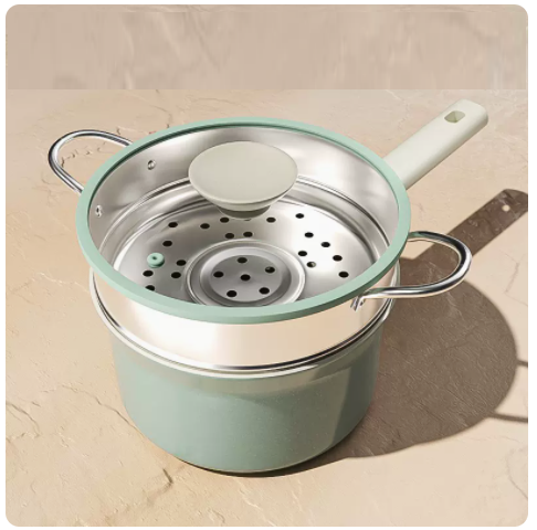 爆款陶瓷輔食熱牛奶電磁爐專用小奶鍋不粘鍋帶蒸籠18cm