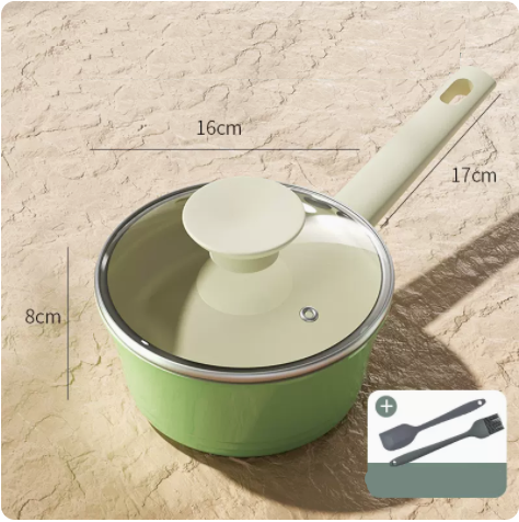 爆款陶瓷輔食熱牛奶電磁爐專用小奶鍋不粘鍋加矽膠油刷刮刀16cm