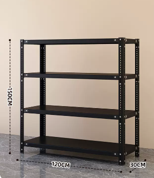 Popular household angle steel multi-layer storage rack (black-four layers) (size: length 120*width 30*height 150CM)