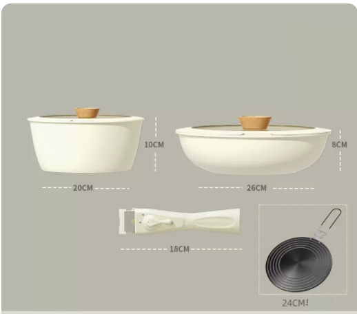 Popular detachable pot set frying pan medical stone small milk pot plus 24cm heat conduction plate