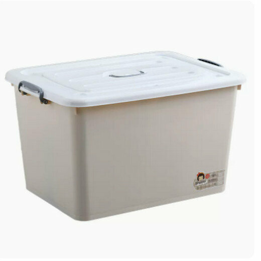 Popular thickened plastic storage box (Type A is 45cm long, 32cm wide and 25cm high [with 4 pulleys] Nordic Khaki)
