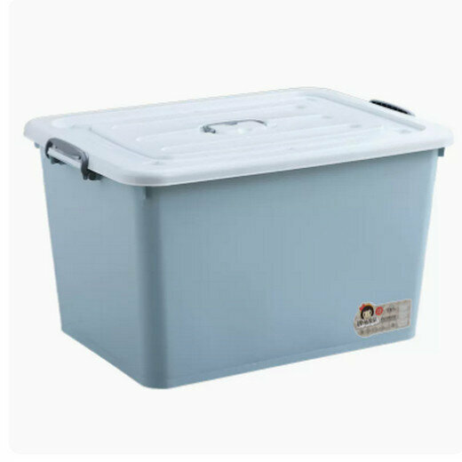 Popular thickened plastic storage box (E model length 70 width 51 height 44 [with 6 pulleys] crystal blue)