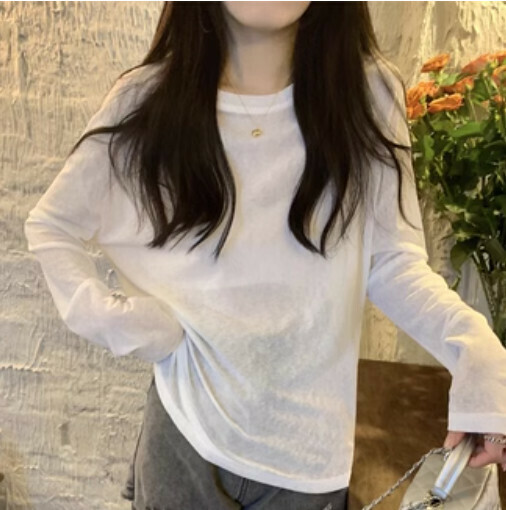 Crewneck sunscreen T-shirt (white one-size-fits-all)】