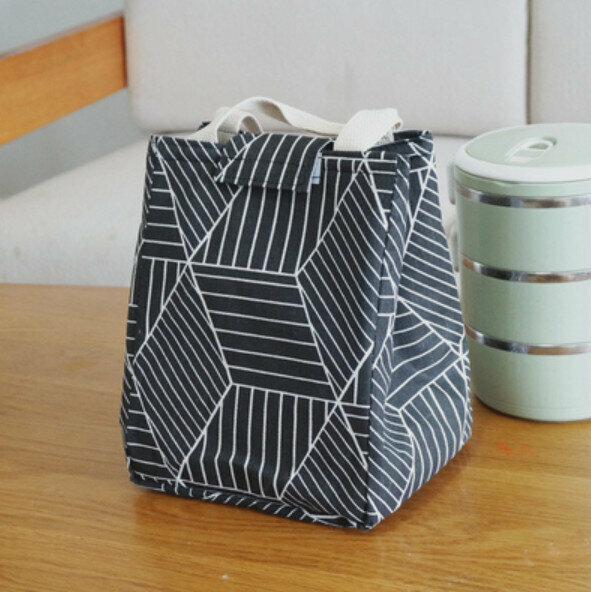 爆款便當手提袋保溫包【黑幾何】【規格：20*16*26cm】